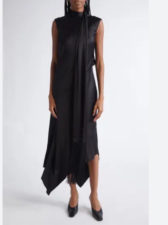 Acne Studios Dresses & Skirts - Acne Black Satin Midi Dress with Draped Scarf